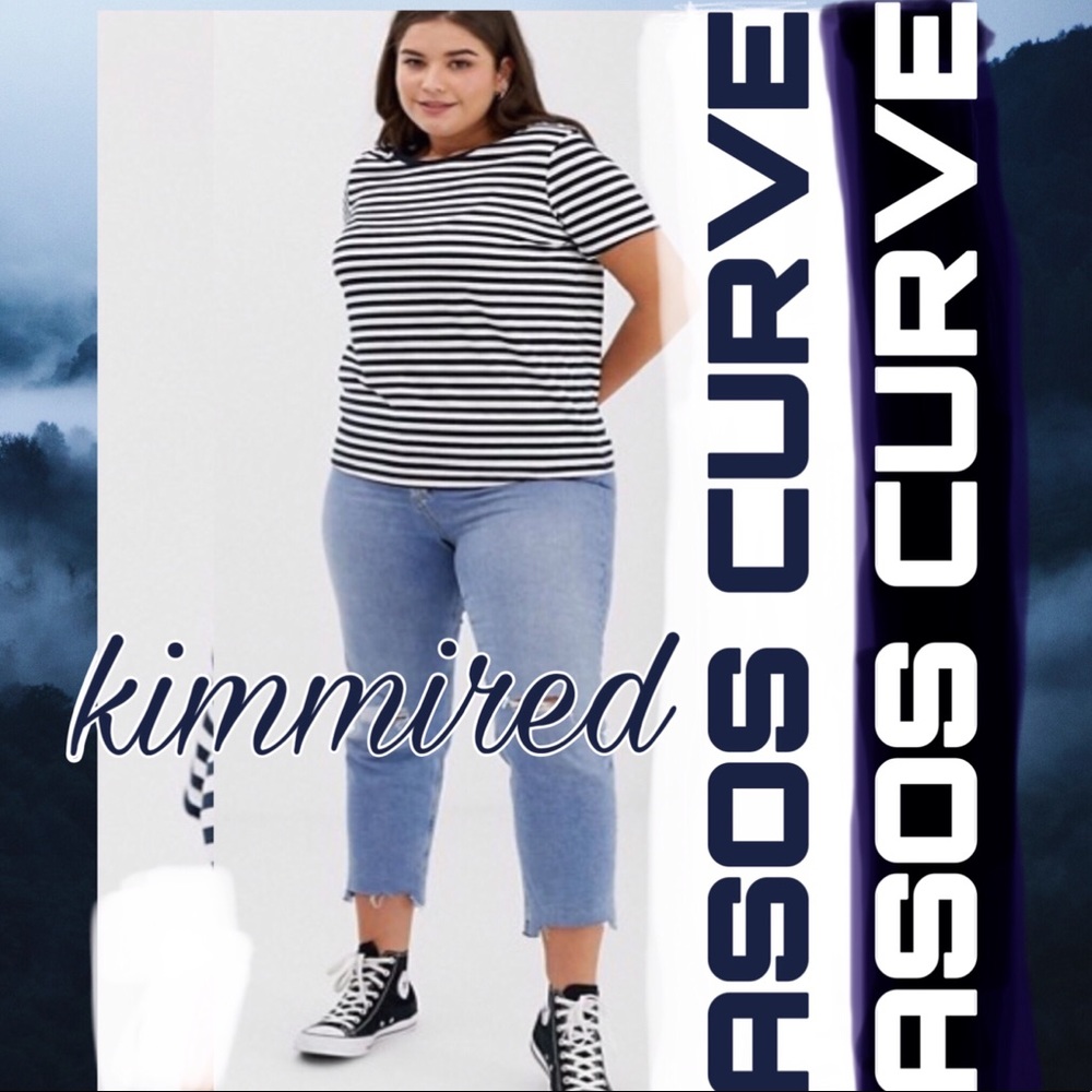 Asos Curve Navy Blue/White Stripe Tee ~ 20